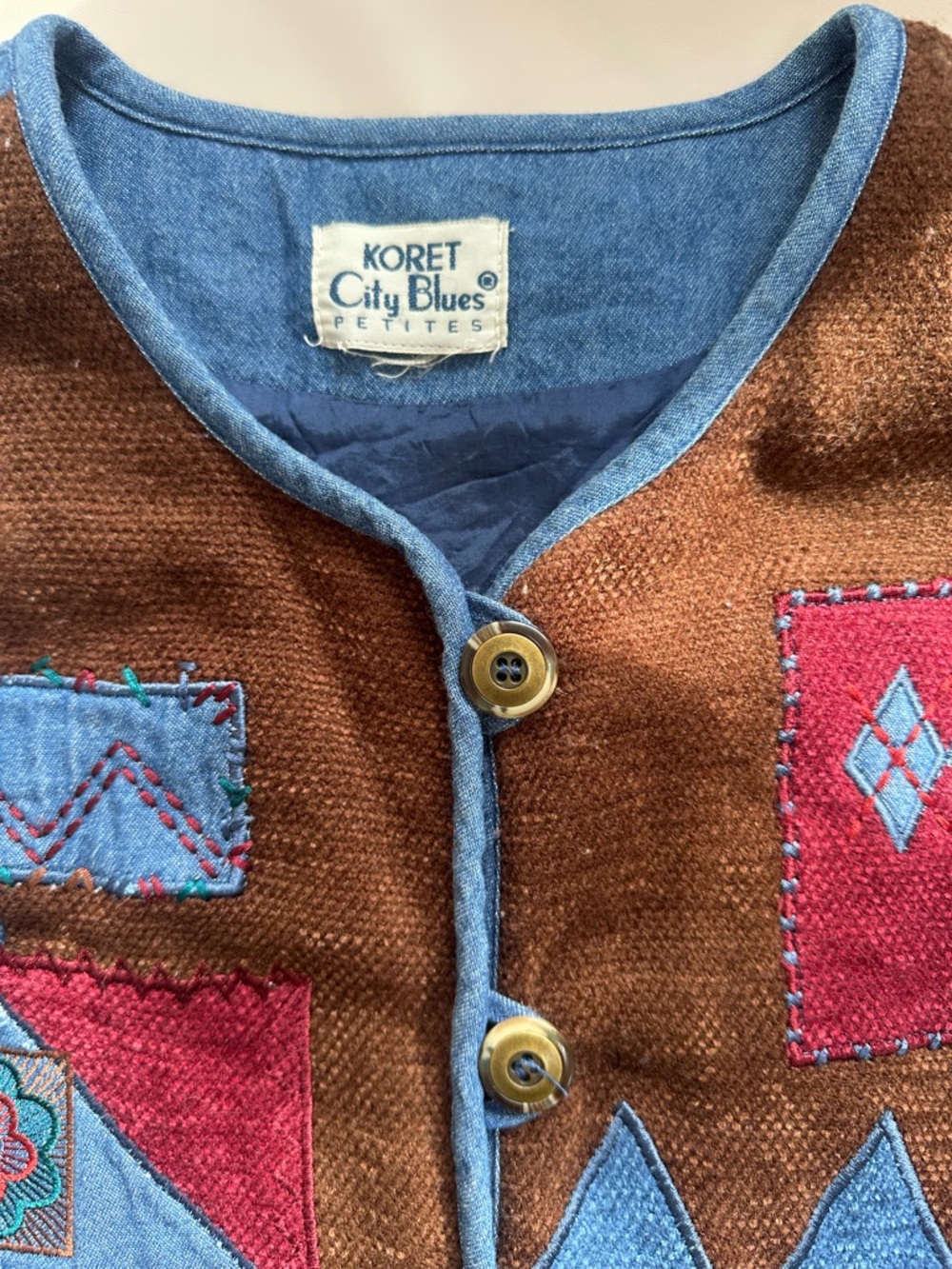 Koret Brown Denim-Trim Patchwork Embroidered Cardigan - Picture 3 of 7